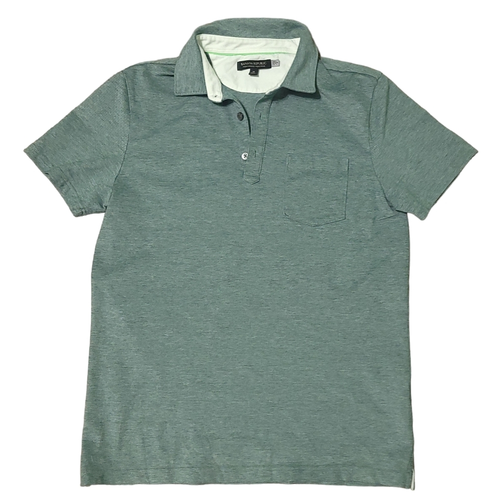 Banana Republic Grey Performance Knit Cotton Pique Pocket Polo Shirt Size M